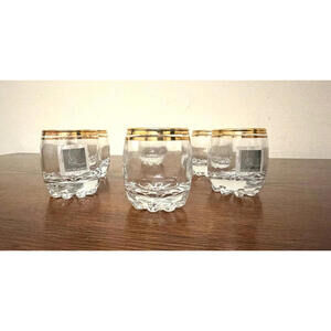 Circleware Whiskey Glasses Low Ball 2oz  Etched CrystalGold Rim Turkey Set of 6